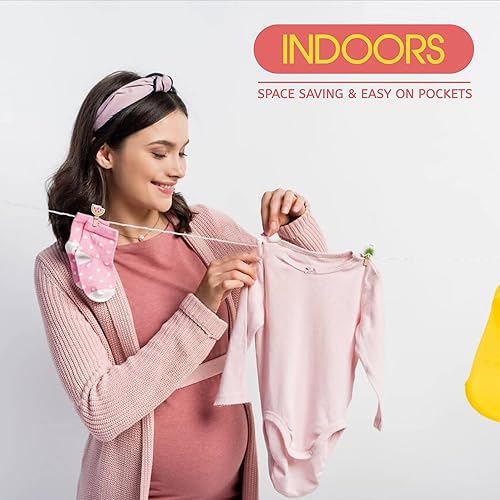 Miniatura 5 de Tendedero retráctil de 49 pies para interiores y exteriores. Tendedero resistente que soporta hasta 30 libras, línea de lavado - Línea de ropa