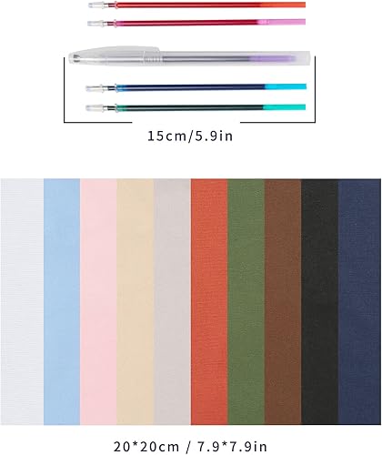 Miniatura 2 de Caydo 10 Pieces Embroidery Fabric, Including 10 Colors Embroidery Cotton Fabric, 5 Colors Water-Soluble Pens, 7.9 by 7.9 Inch