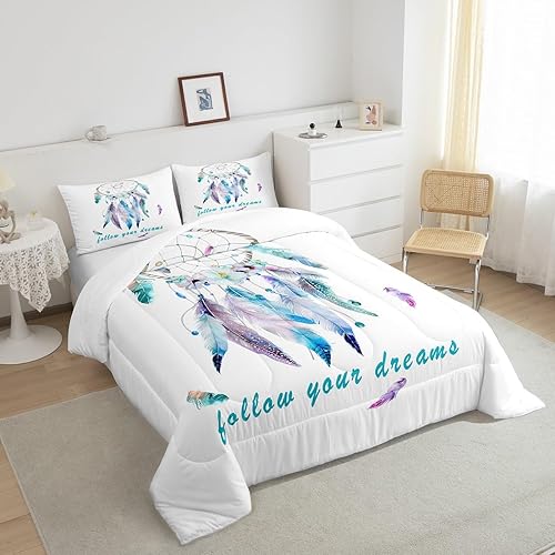 Miniatura 4 de Juego de edredón de atrapasueños bohemio para niños, niñas y adolescentes, decoración de plumas hippie indio, juego de edredón nativo americano, 3