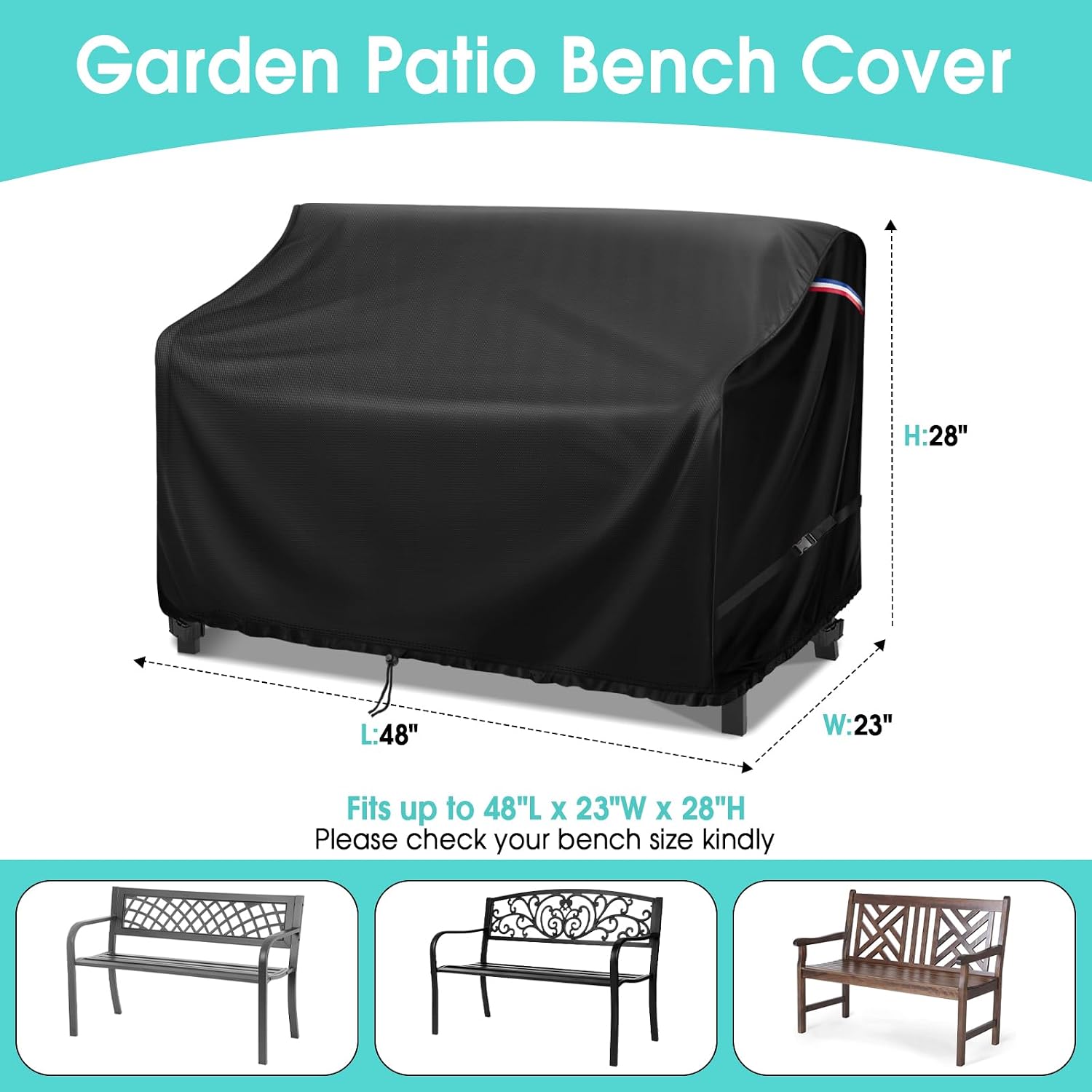 48" Outdoor Garden Bench Cover, 500D Waterproof 2- Seater Patio Loveseat Cover, Outdoor UV Protection Furniture Covers for Park Glider Benches/Rattan Sofas - 48" L x 23" W x 28" H
