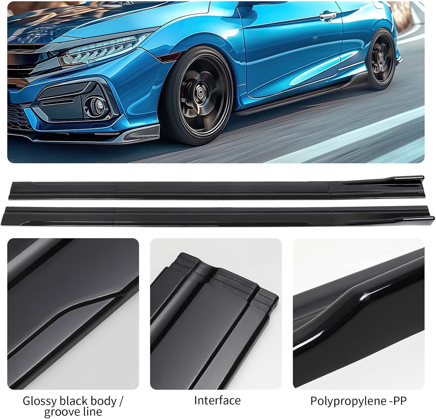 Universal Car Side Skirts 8PCS 86.6inch/2.2m,Black Extension Splitter Lip Pair Side Skirt Body Kit Splitters Diffuser Compatible with Mercedes Benz W205 W204 W212,Toyota(8pcs+Black, 86.6inch)