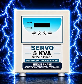 5 kVA Servo Voltage Stabilizer, Single Phase Microcontroller Based, 170V-270V Input, 230V ±1% Output, MCB Input, Relay Output, Digital PCB