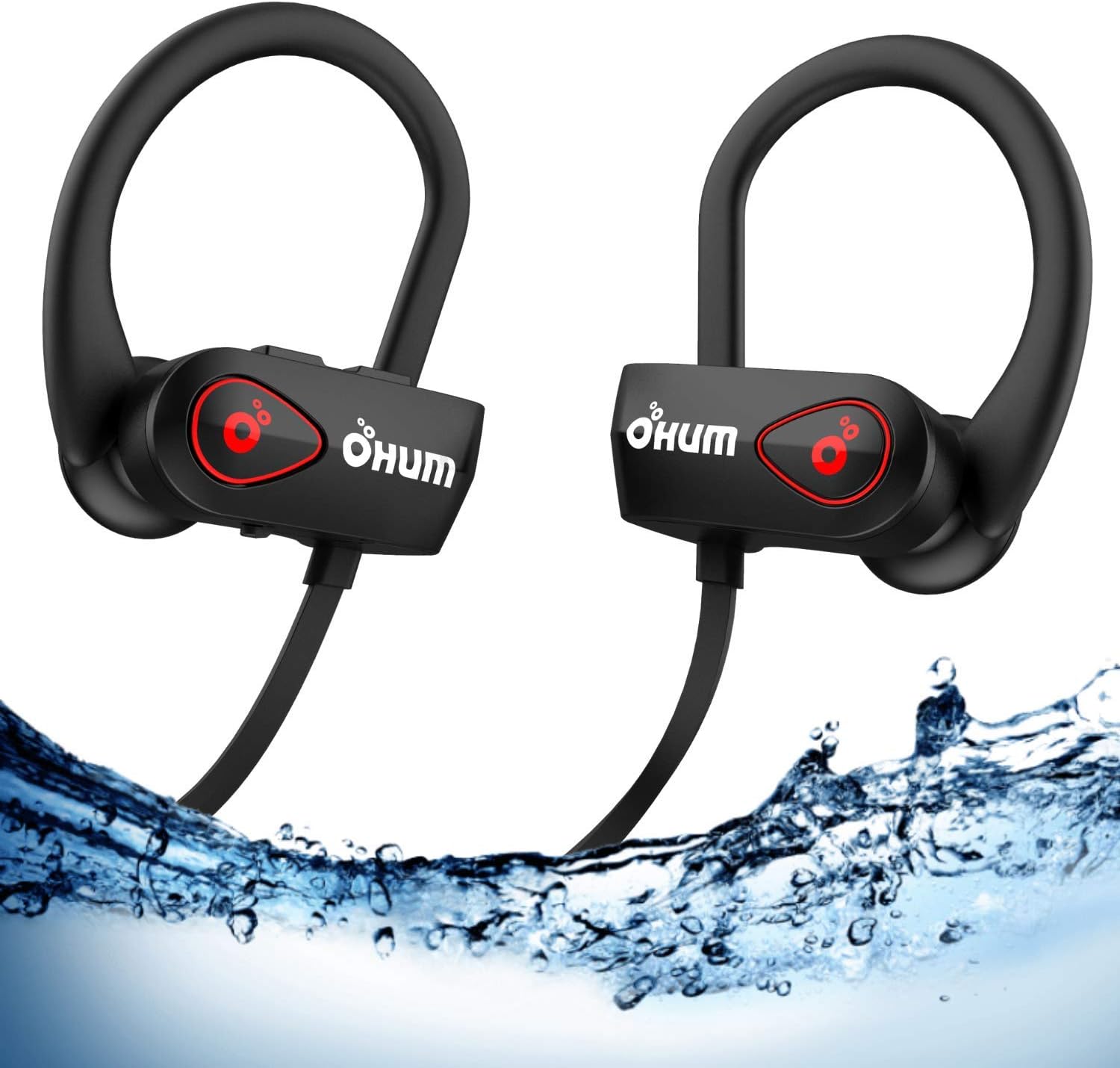 OHUMLABS™ Bluetooth Wireless Earphone with Zip Pouch for Sports [100% Waterproof], Running or Gym Workout with IPX7, Sweat Proof, Secure-Fit Headset, Large Battery (Black)