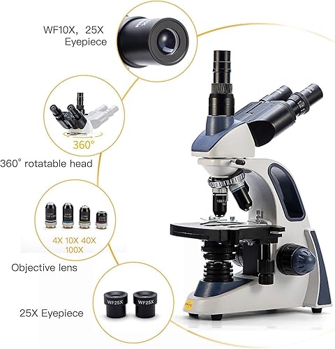 Vista 17 de Swift Microscopio trinocular compuesto SW350T, aumento 40X-2500X, cabeza de Siedentopf, etapa mecánica de dos capas, con cámara Swiftcam de 5