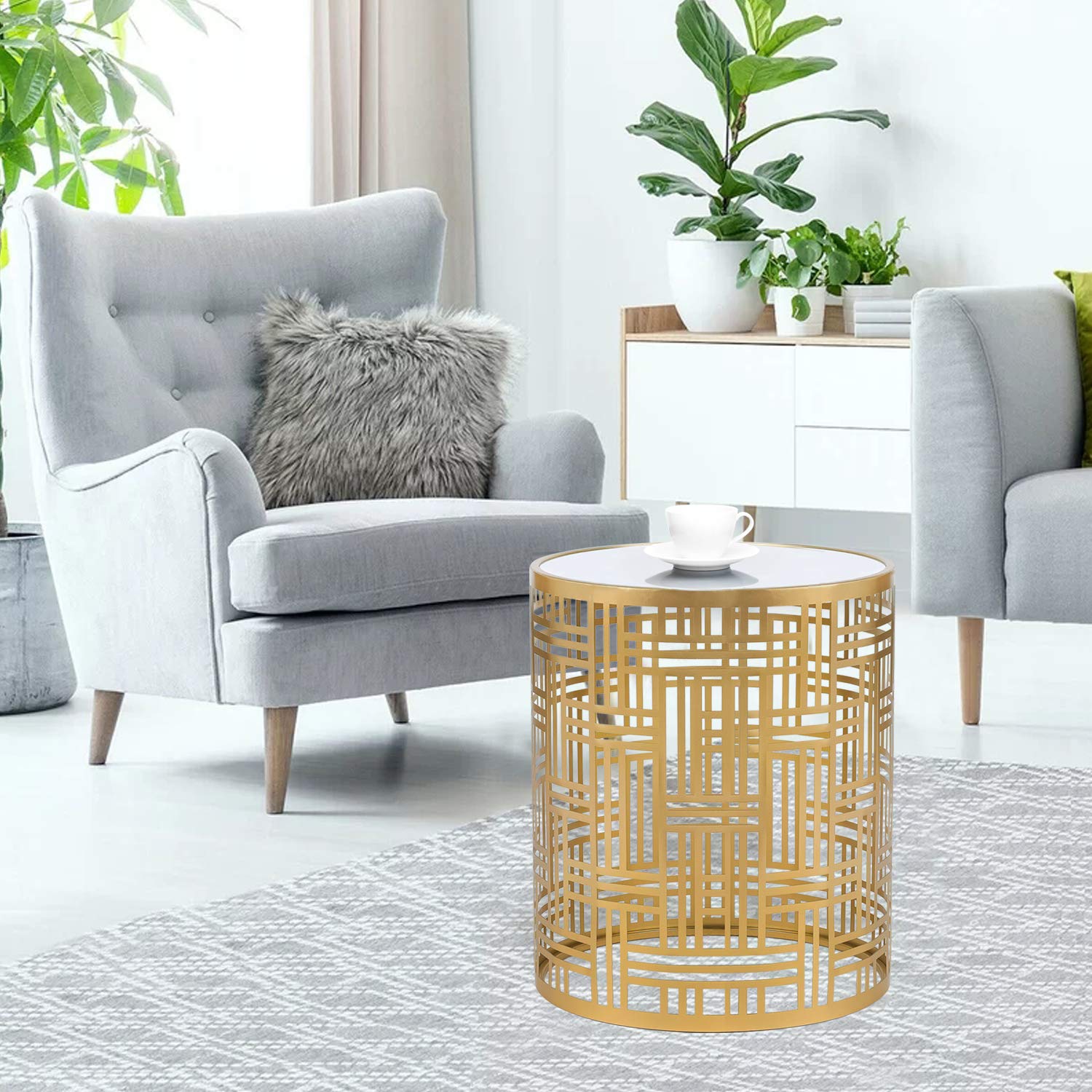Set of 2 Round Nesting Side/End Table w/ Metal Frame & Glass Top for Living Room Set of 2 Round Nesting Side/End Table w/ Metal Frame & Glass Top for Living Room