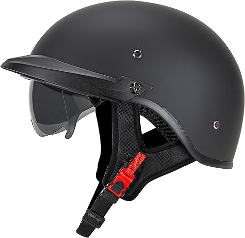 Miniatura 4 de Cartman Motorcycle Open Face Helmet with Sun Visor Quick Release Buckle, Matte Black, DOT Approved