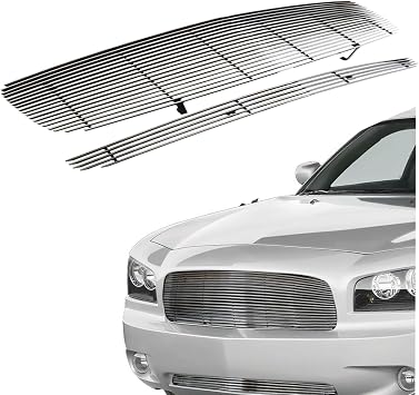 Front Grill Grille Fits 2005-2010 Dodge Charger Main Upper Lower Bumper Grille Horizontal Billet Grille Combo