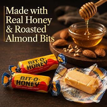 Honey & Almond Flavored Candy 2 lbs Retro Taffy Bulk Bag, Soft Chewy, Individually Wrapped (130 Pieces)
