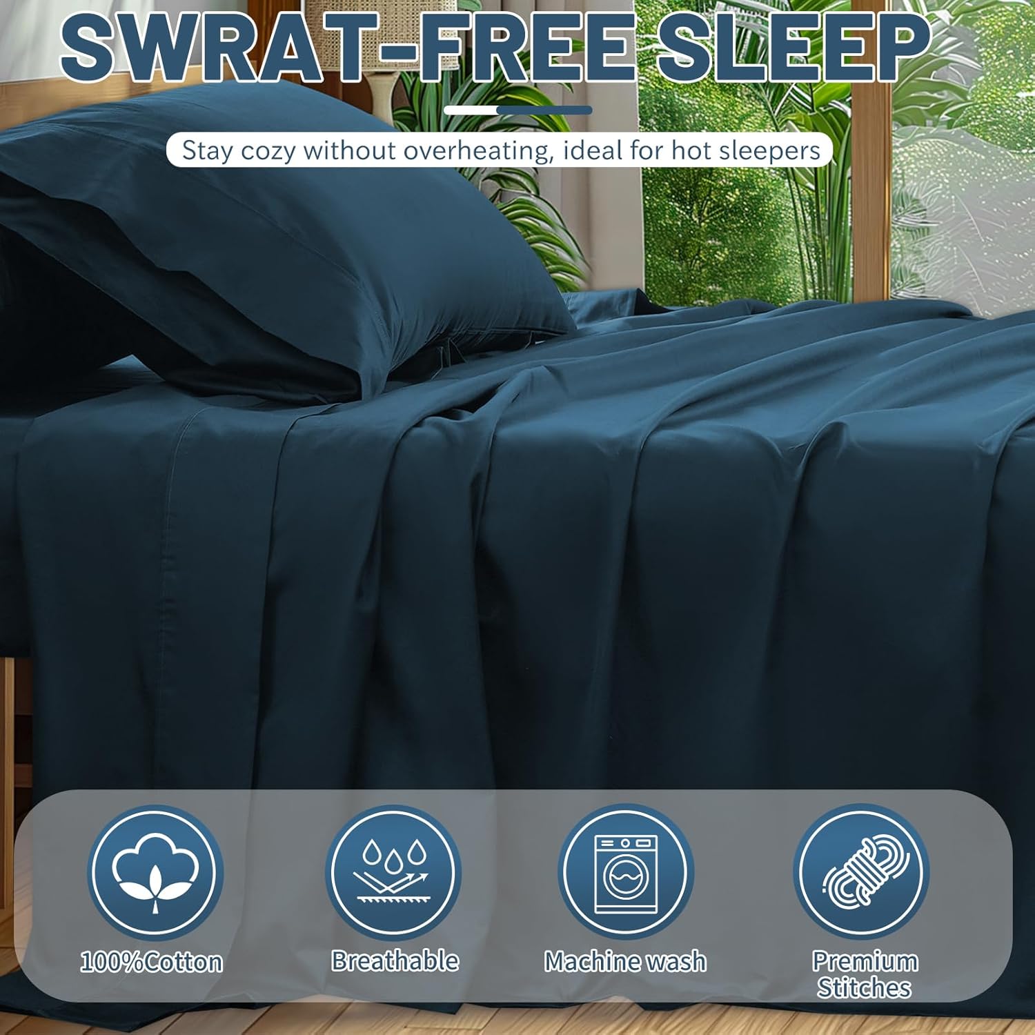 Extra Deep Pocket King Sheets 18-24 Inch 1000 Thread Count 100% Egyptian Cotton Sateen Weave Soft Breathable 4 Pieces(King,Navy) - Image 6