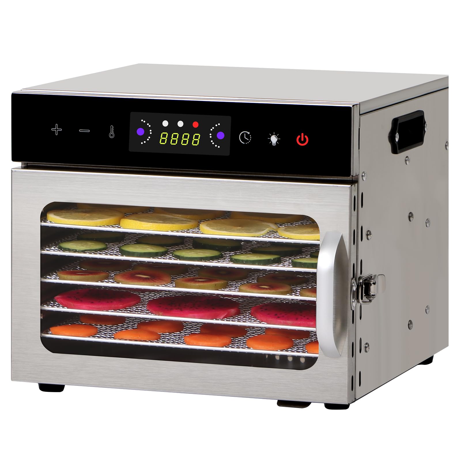 Panana Food Dehydrator for Jerky, Fruit, Meat, Beef, Herbs, 6/8/12/18-Tray Full Stainless Steel Dehydrator Machine, LED Display, Adjustable Timer, Temperature Control, Overheat Protection (6-Trays)