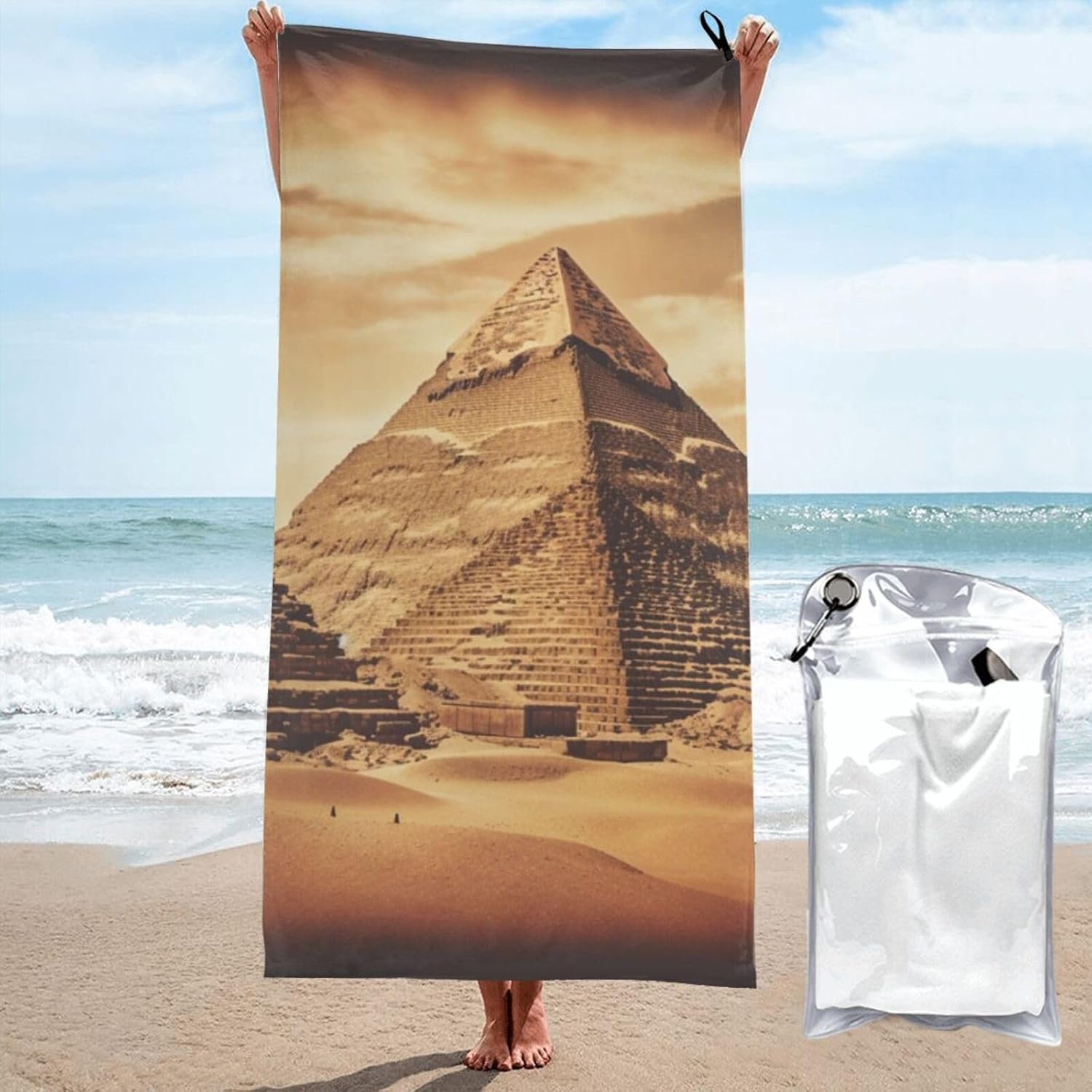 KHiry Microfiber Towel Beach Towels Vintage Great Egyptian Pyramid Quick Dry Towel Soft Lightweight Travel Towels Absorbent Large Easy Pack Travel Things Beach Blanket for Gym Sports Swimming, White
