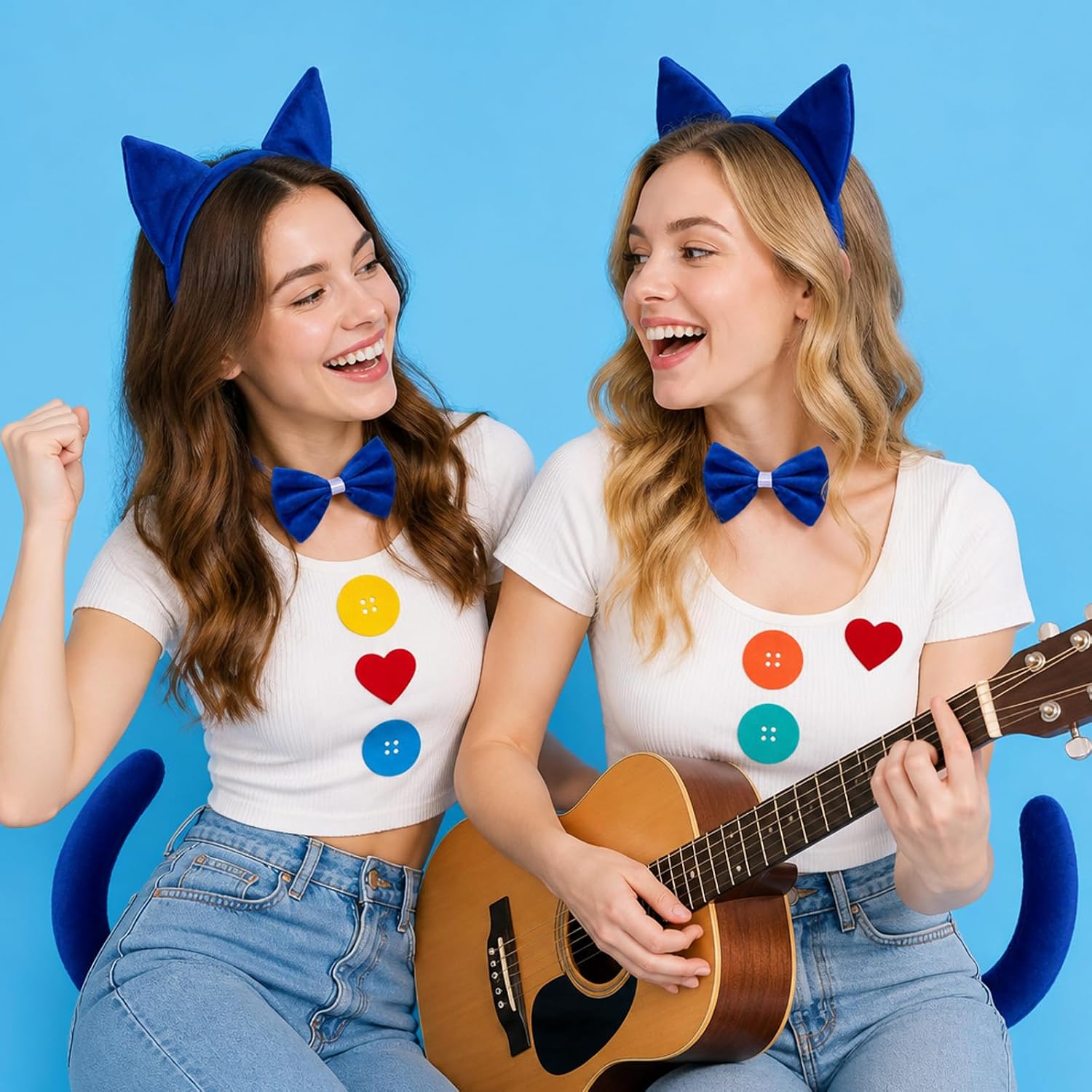 10 Pcs Blue Pete Cat Costume Set Ears Headband Tail Bowtie Buttons