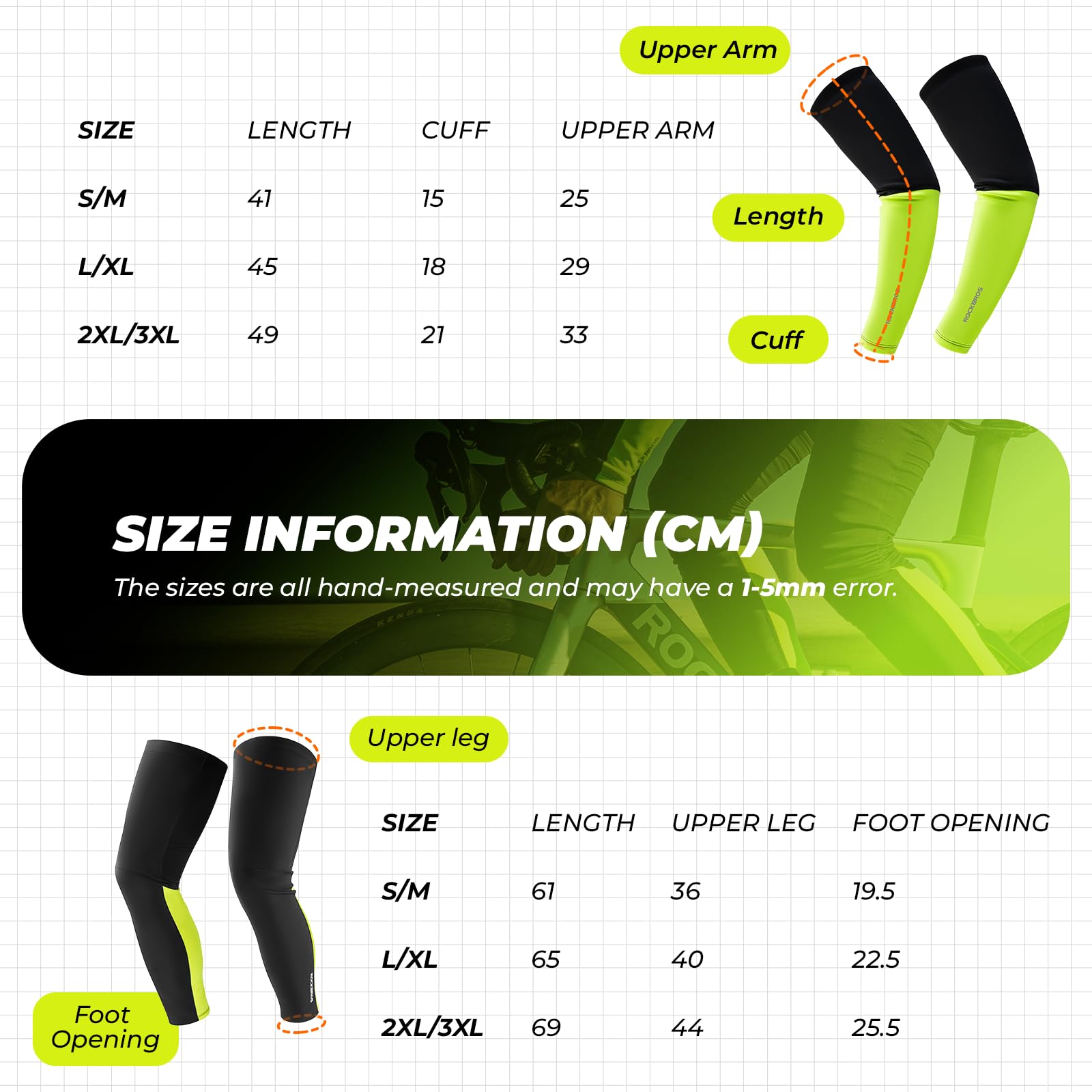 ROCKBROS Mangas del Brazo y Perneras Térmicas Invierno, Calentadores de Ciclismo Antideslizante a Prueba de Viento para Bicicleta Running Ejercicio Deportes, Unisex Adulto
