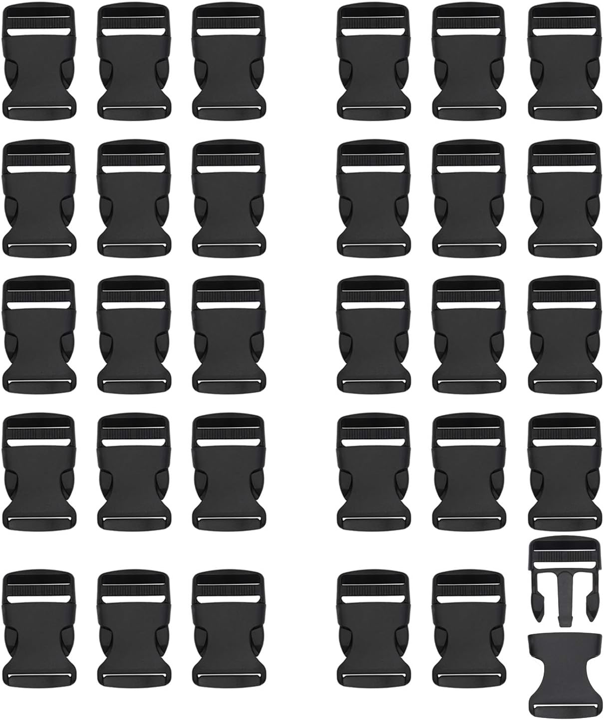 RETON 30 PCS 1 1/4 Inch Side Release Buckles, Heavy Duty Plastic Buckles Clips Black Adjustable Quick Release Buckle, Backpack Buckle Replacement for Nylon Webbing Straps Belt Dog Collars (32MM)