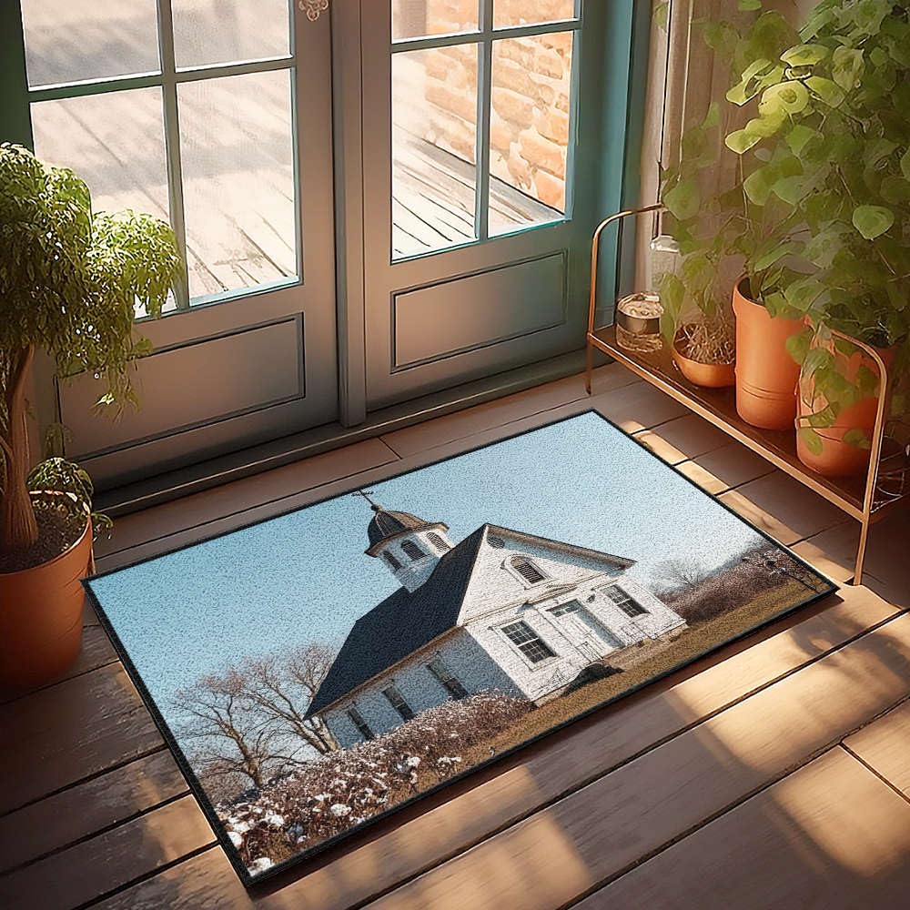 Tapis de porte d'extérieur église blanche, une décoration de bureau pour homme raffinée