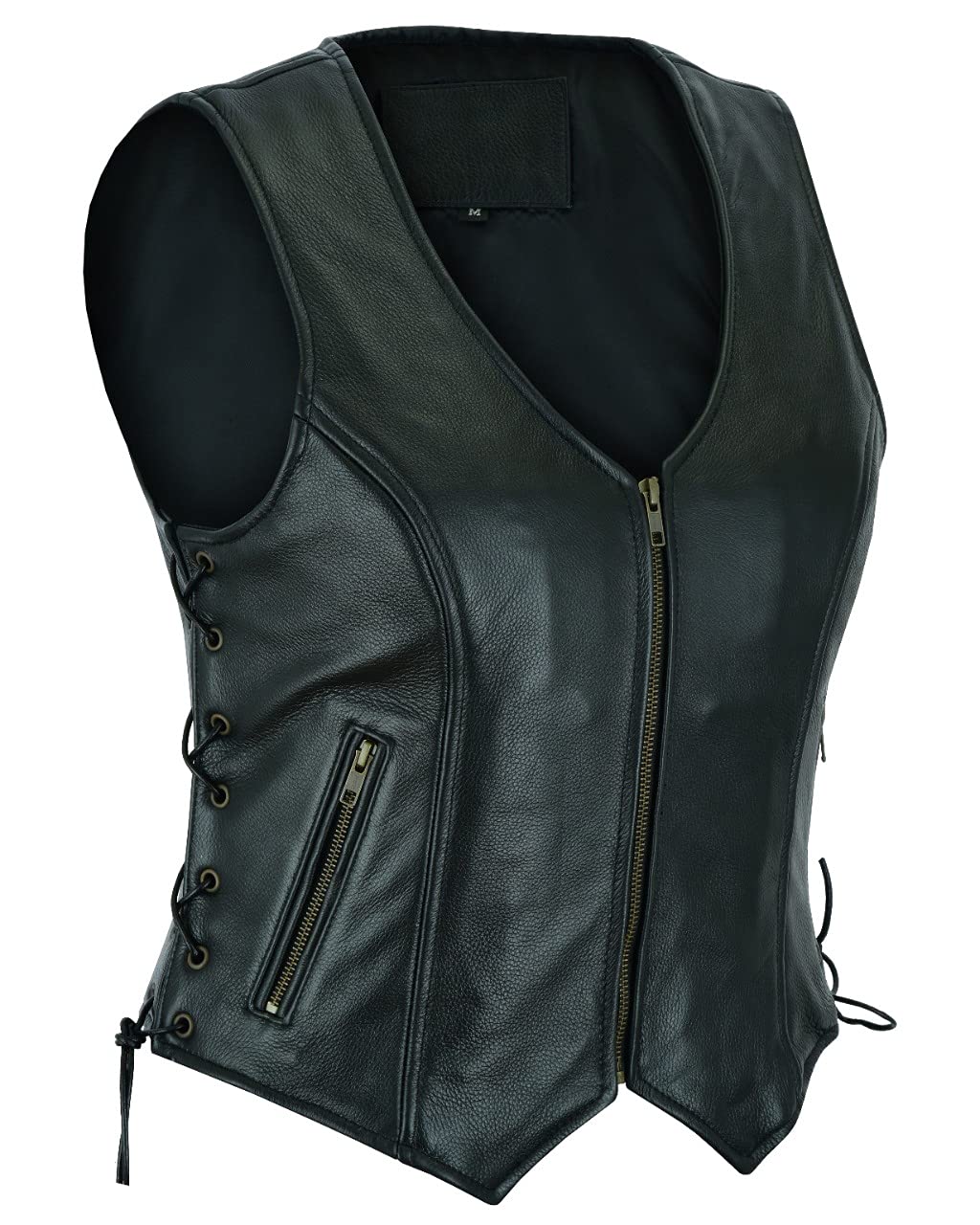 Gilet in Pizzo Laterale Stile Motociclista da Donna in Pelle