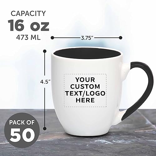 Miniatura 57 de Juego de 50 tazas de café grandes estilo bistro personalizadas de 16 onzas, paquete a granel personalizado, perfectas para café, té, expreso, cacao