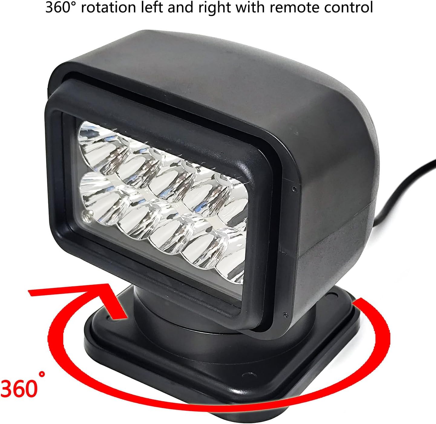 Led Search Light 7 Inch 50W 360 Degrees Rotating Remote Control 9-32V Super Bright Led Work Spot Driving Lights Reflective cup Lights Boat Lighting black colour water proof