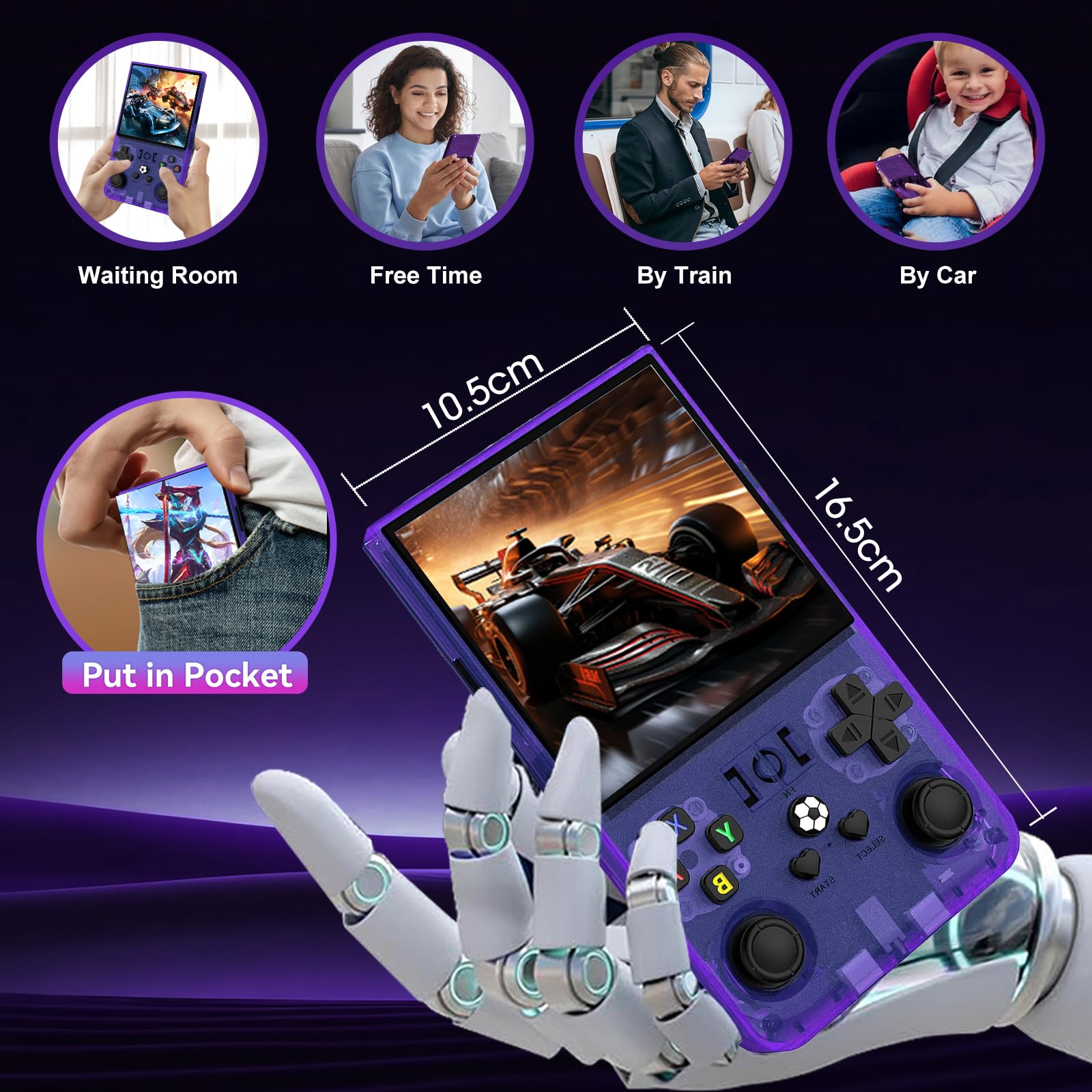 Console Retro Game R36MAX, console retrò con schermo IPS da 4,0", 128 GB, oltre 30 emulatori tradizionali, oltre 18.000 giochi classici, sistema Linux open source, batteria da 4000 mAh - Viola