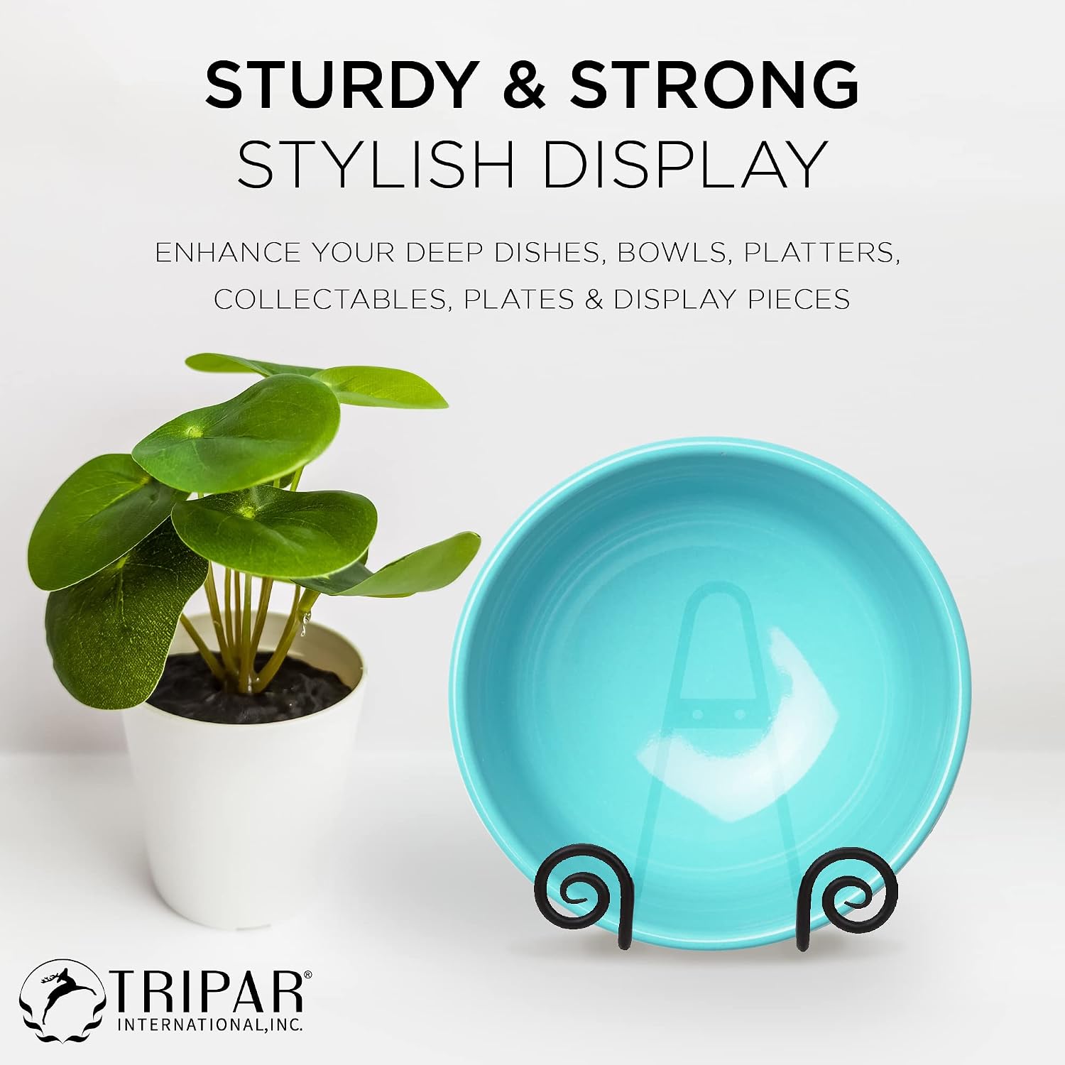TRIPAR Large Black Metal Scroll Display Rack Easel for Bowls, Platters, Cookbooks, Plates, and Artwork