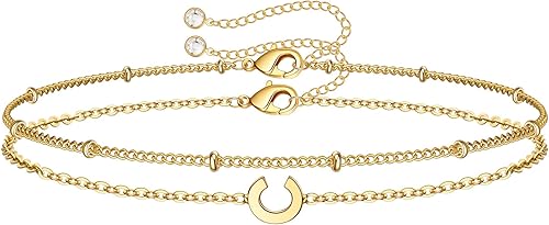 Dainty Gold Initial Pulseras chapadas en oro de 14 quilates, delicadas, personalizables, con iniciales, para mujer, adolescente, niña, joyas,