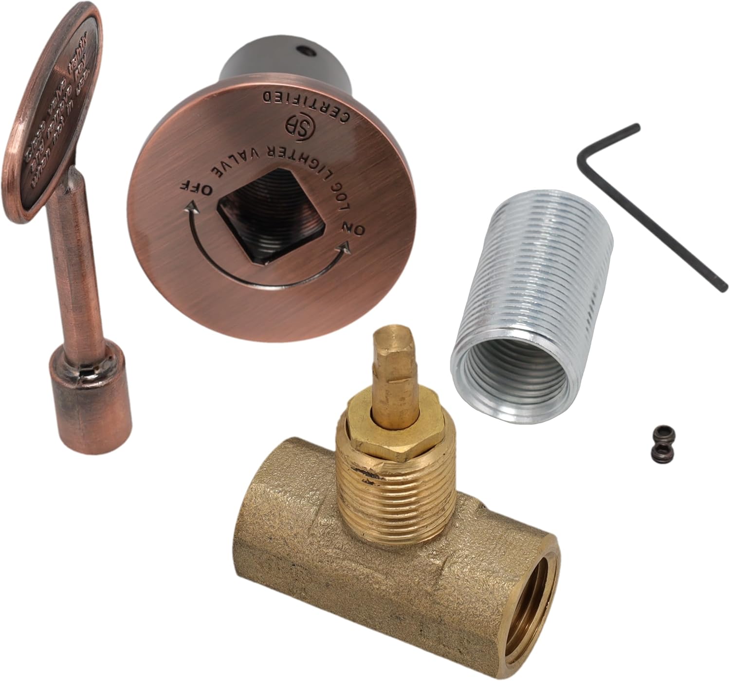 Supplying Demand SVL-2SK-AC Fireplace Fire Pit | 1/2" NPT Brass Log Lighter Straight Stop Valve - Antique Copper with Escutcheon and Key