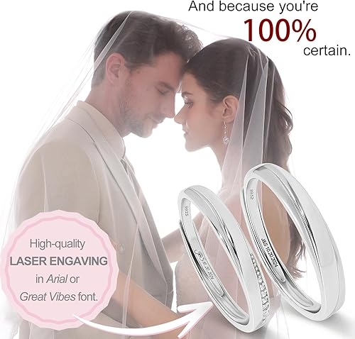 Miniatura 15 de Meissa 2 anillos de pareja para hombres y mujeres de plata de ley 925, anillos de boda anchos, tamaño ajustable, anillo de promesa a juego, anillos