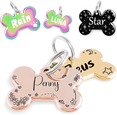 Flower Crown Pattern Art Design - Customizable Cats Dogs ID Tags - Stainless Steel Deep Engraving (Bone)