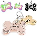 Name Pattern Art Design - Dog Tags Personalized for Pets - Custom Cats Dogs ID Tag - Stainless Steel Deep Engraving (Bone)