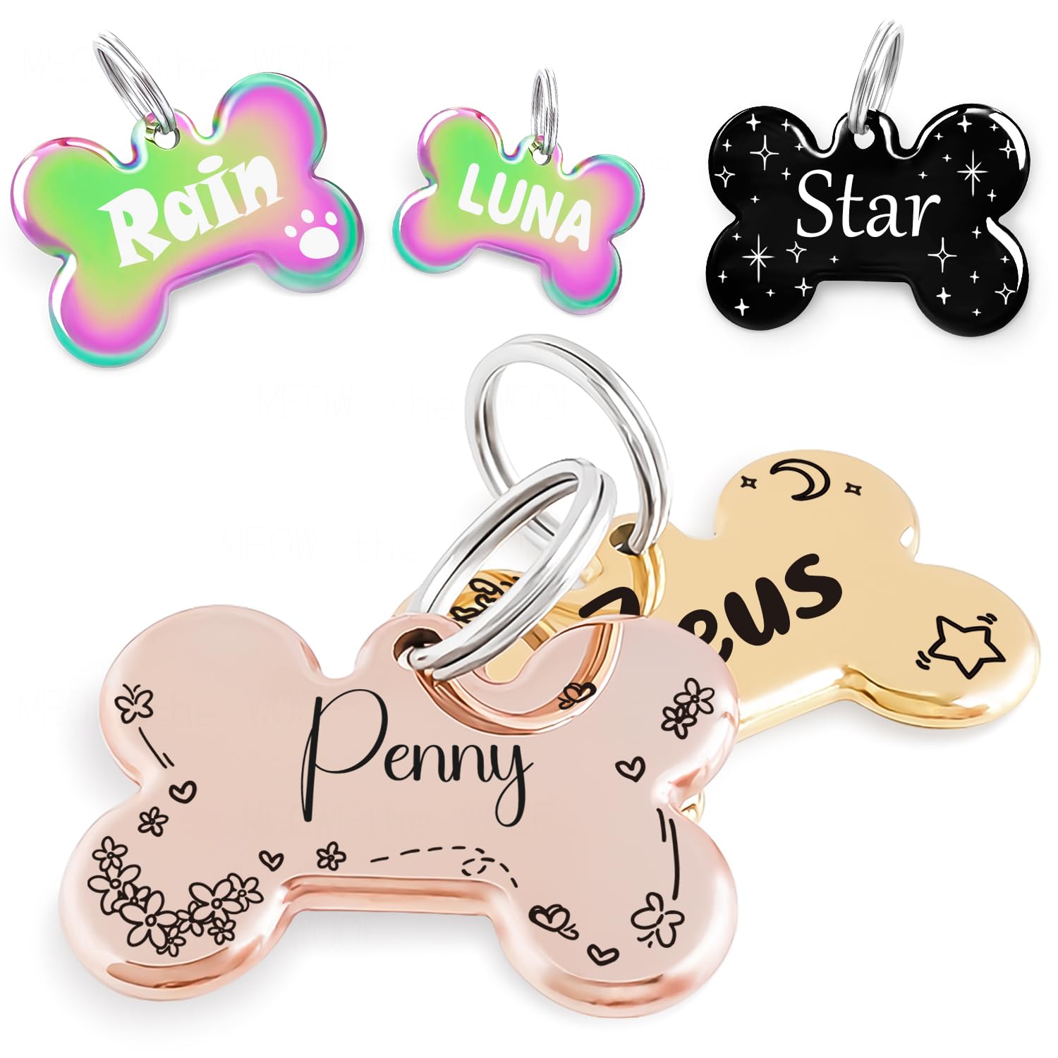 Name Pattern Art Design - Dog Tags Personalized for Pets - Custom Cats Dogs ID Tag - Stainless Steel Deep Engraving (Bone)