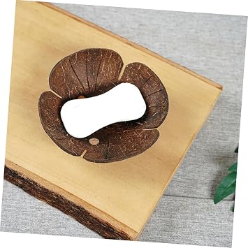 Natural Coconut Shell Soap Dish Set - Hand-Finished, Unique Designs Brown, Flower