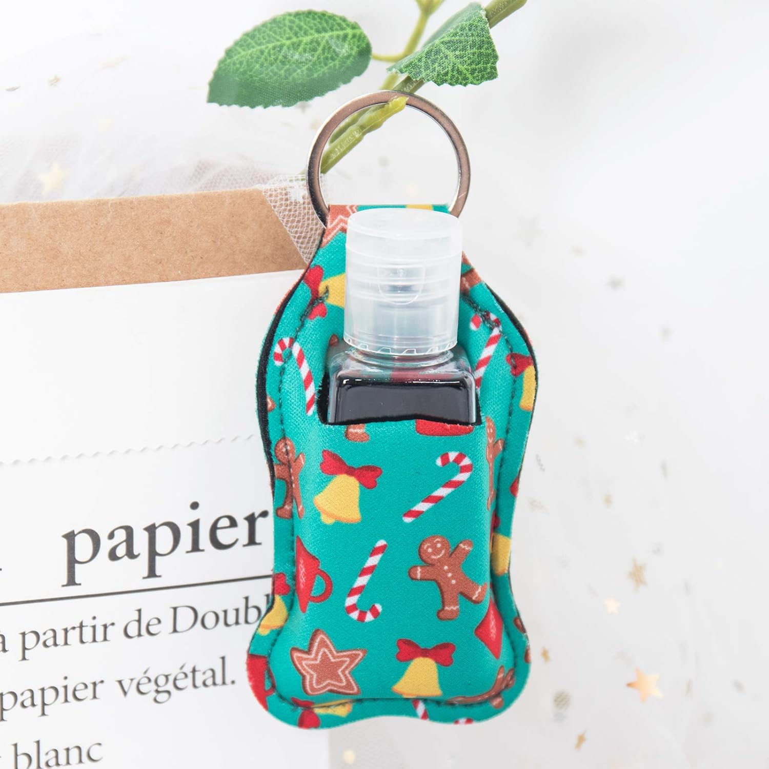 SUBANG 30 Pieces Empty Travel Size Bottle and Keychain Holders Set Include 15 Pieces 30 ML Flip Cap Containers Reusable Travel Bottles, 15 Pieces Keychain Bottle Holders, Christmas Style