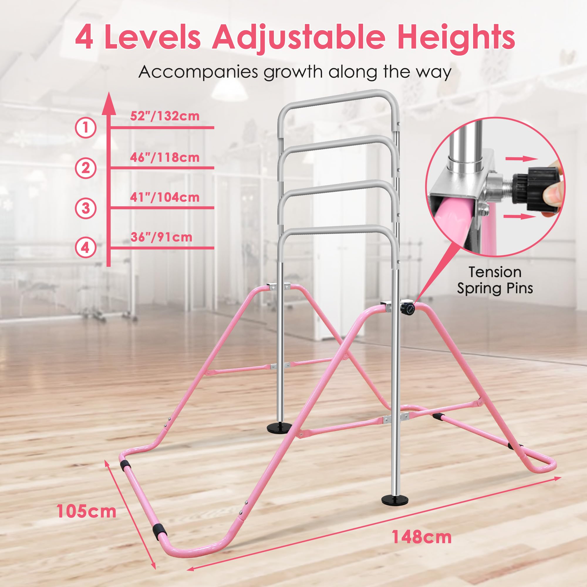 Barre De Gymnastique Enfant Station Gymnastique Enfants Clover Fitness - Barre Horizontale Pliable Réglable - Aire De Jeu Intérieur/Extérieur Cadeau Sportif Enfants