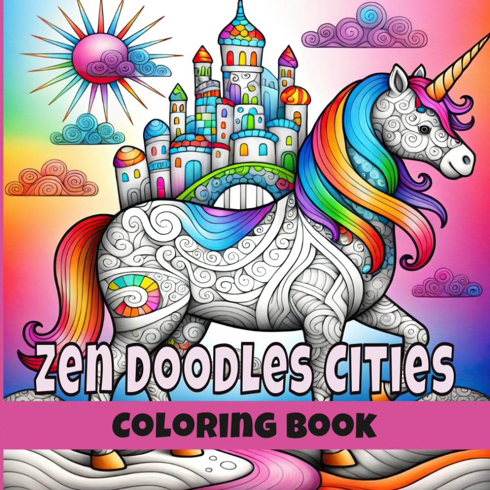 Zen Doodles Cities Coloring Book For Teens And Adults: 36 Abstract Fantasy Relaxing Doodle Designs Coloring Pages. Vol 2.