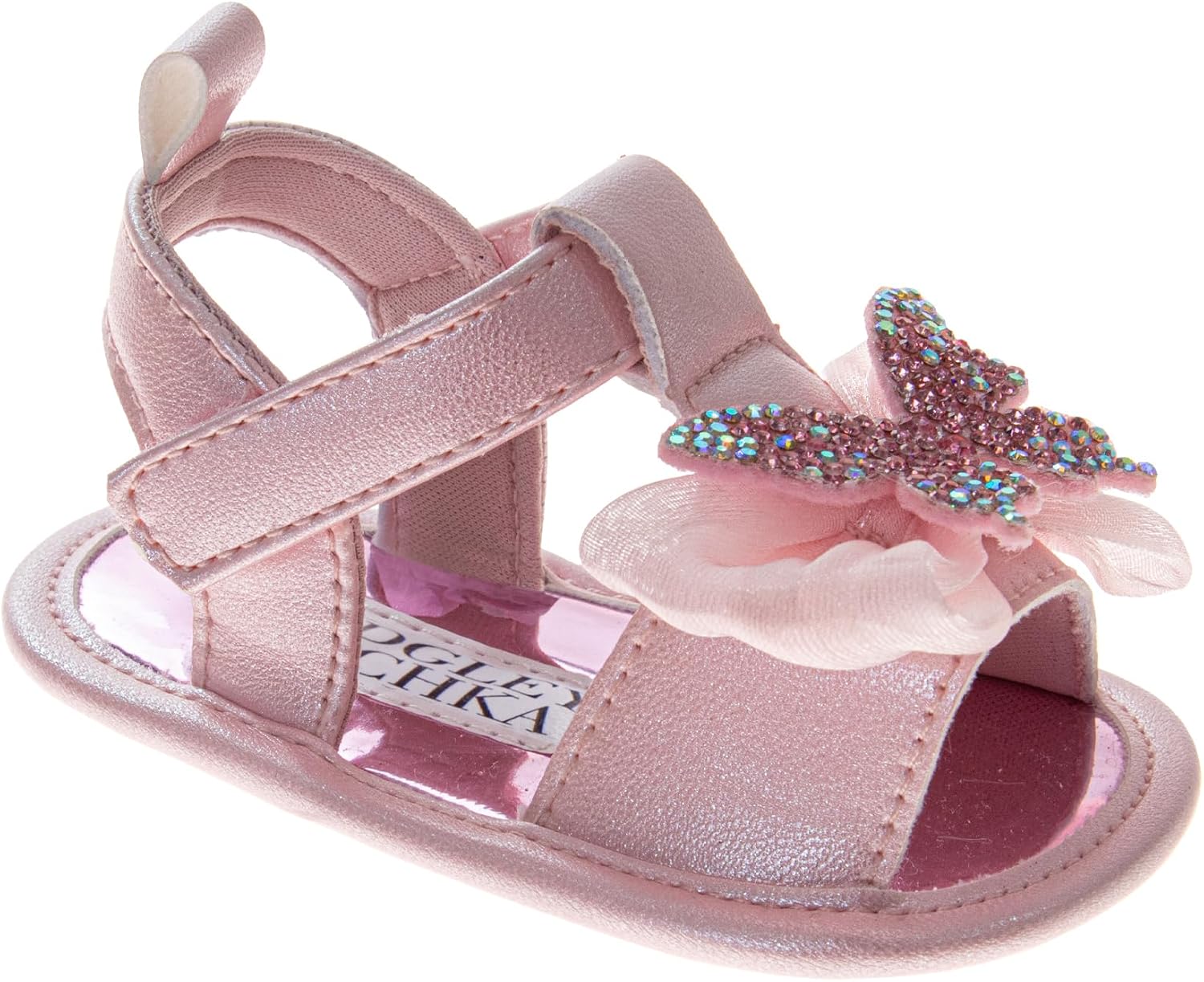 Josmo Girls Dressy Sandals Glitter Bow Open Toe Ankle Strap Soft Sole flats - 2-4 Infant