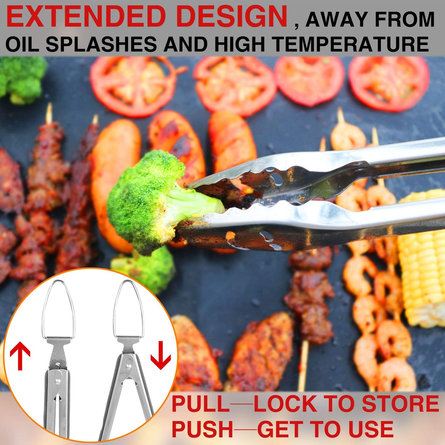 GARDRIT 18” Heavy Duty BBQ Grill Tools Set. Smiley-Design Stainless Steel Grilling Utensils Set - Spatula, Fork, Locking Tongs & Basting Brush. Extra Thick Grill Tools with Gift Box Package