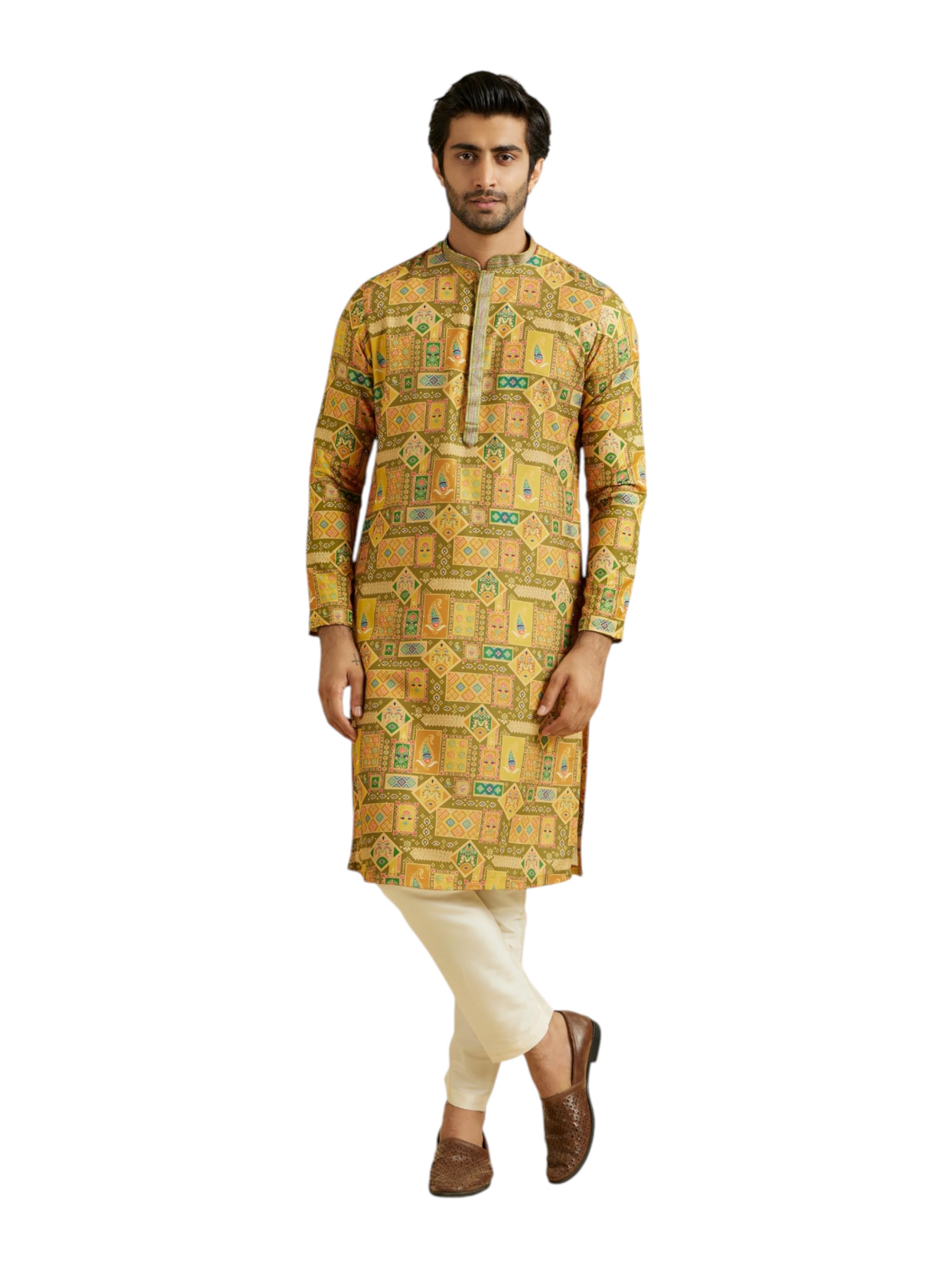 manyavar Men's Art Silk Printed Kurta Pyjama Set (2pcs)-picture-27