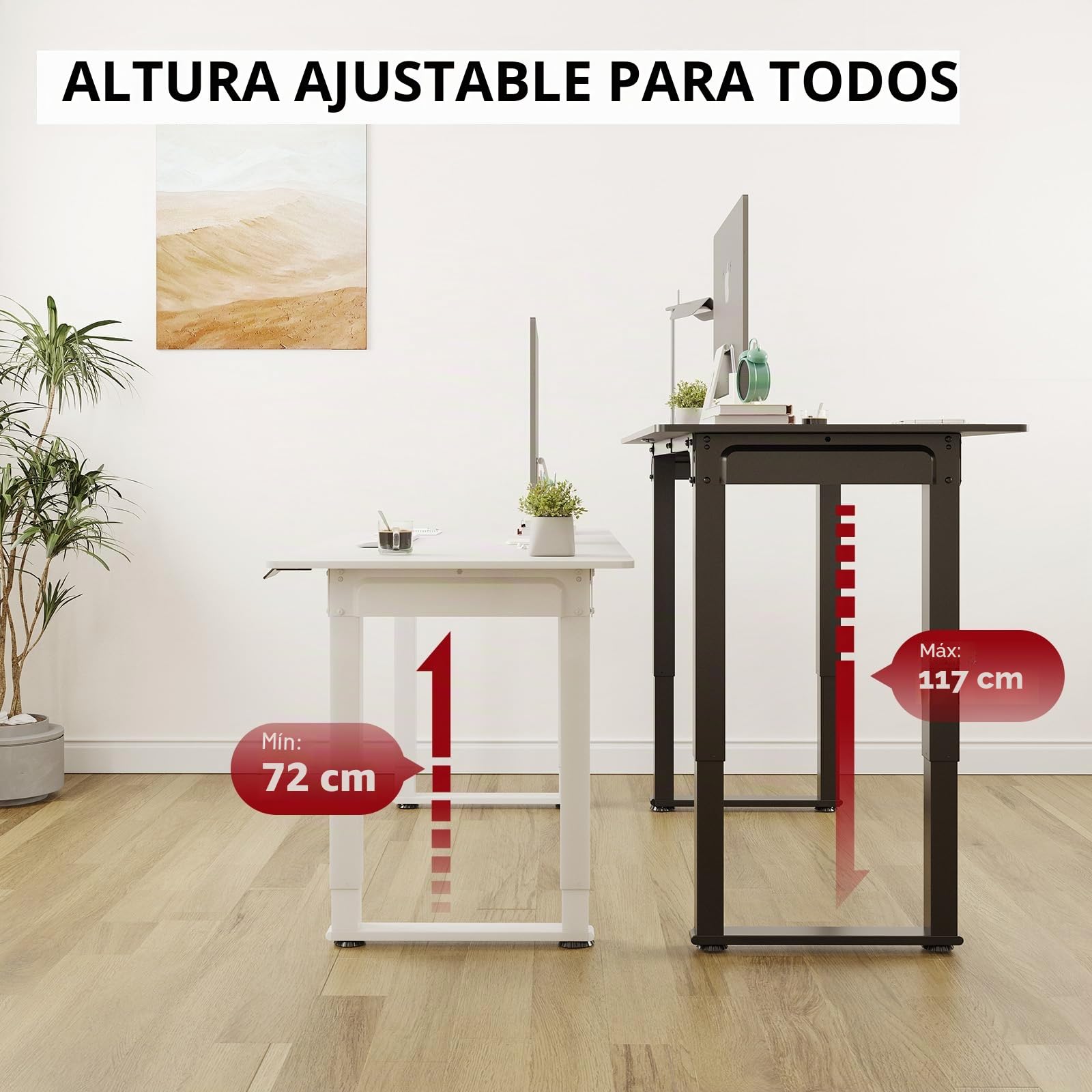 SANODESK QS2 Escritorio Elevable Eléctrico 180x80 cm con 2 Motores - Mesa de Pie Ajustable en Altura para Oficina y Gaming con 4 Patas, Sistema de Memoria, Color Blanco