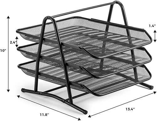 Miniatura 5 de Organizadores de escritorio de malla de 3 niveles, organizador de suministros de oficina, bandeja organizadora de escritorio, almacenamiento de