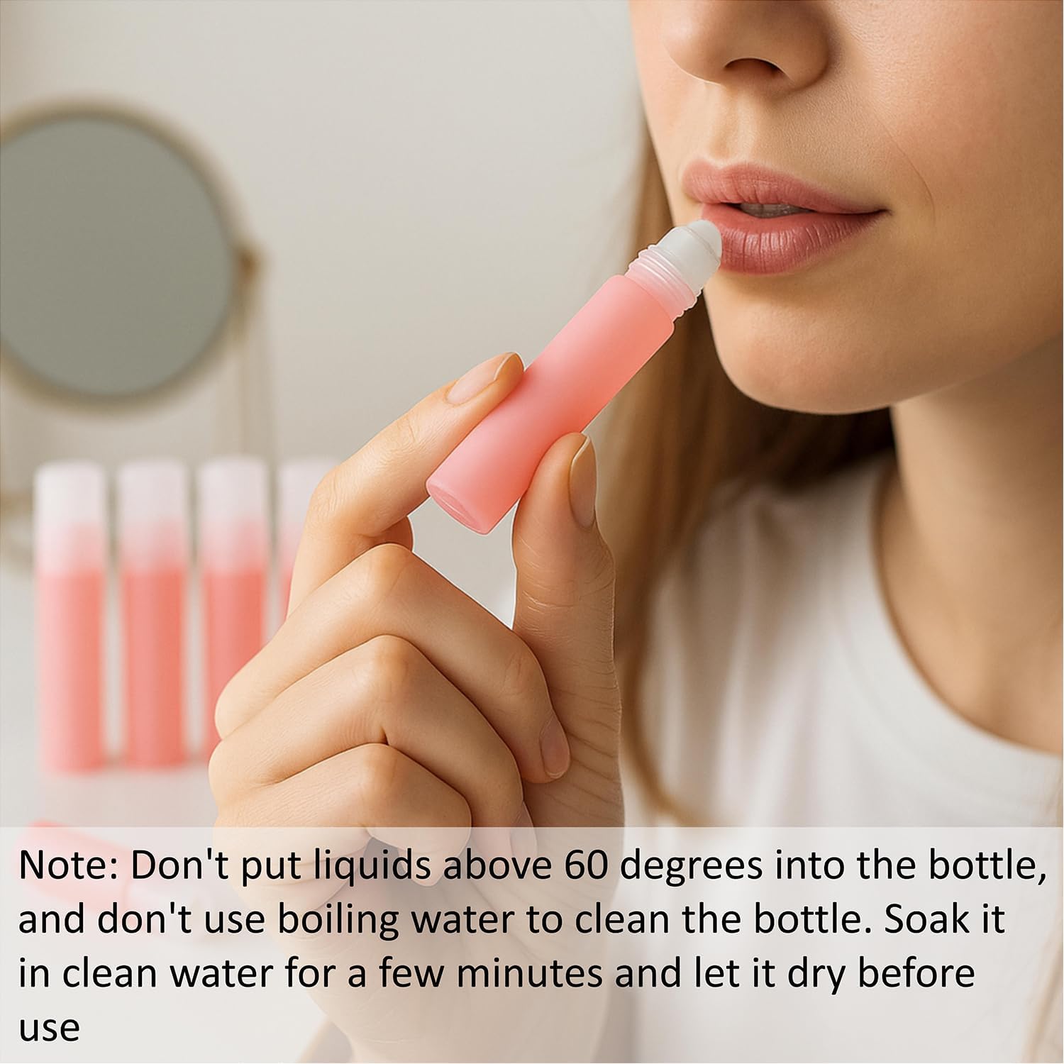 5ml Pink Plastic Roller Bottles with Clear Caps Refillable Roll On Containers Travel Perfume Roller Bottles for Essential Oils, Perfume, Lip Balm, DIY Cosmetics – Set of 10