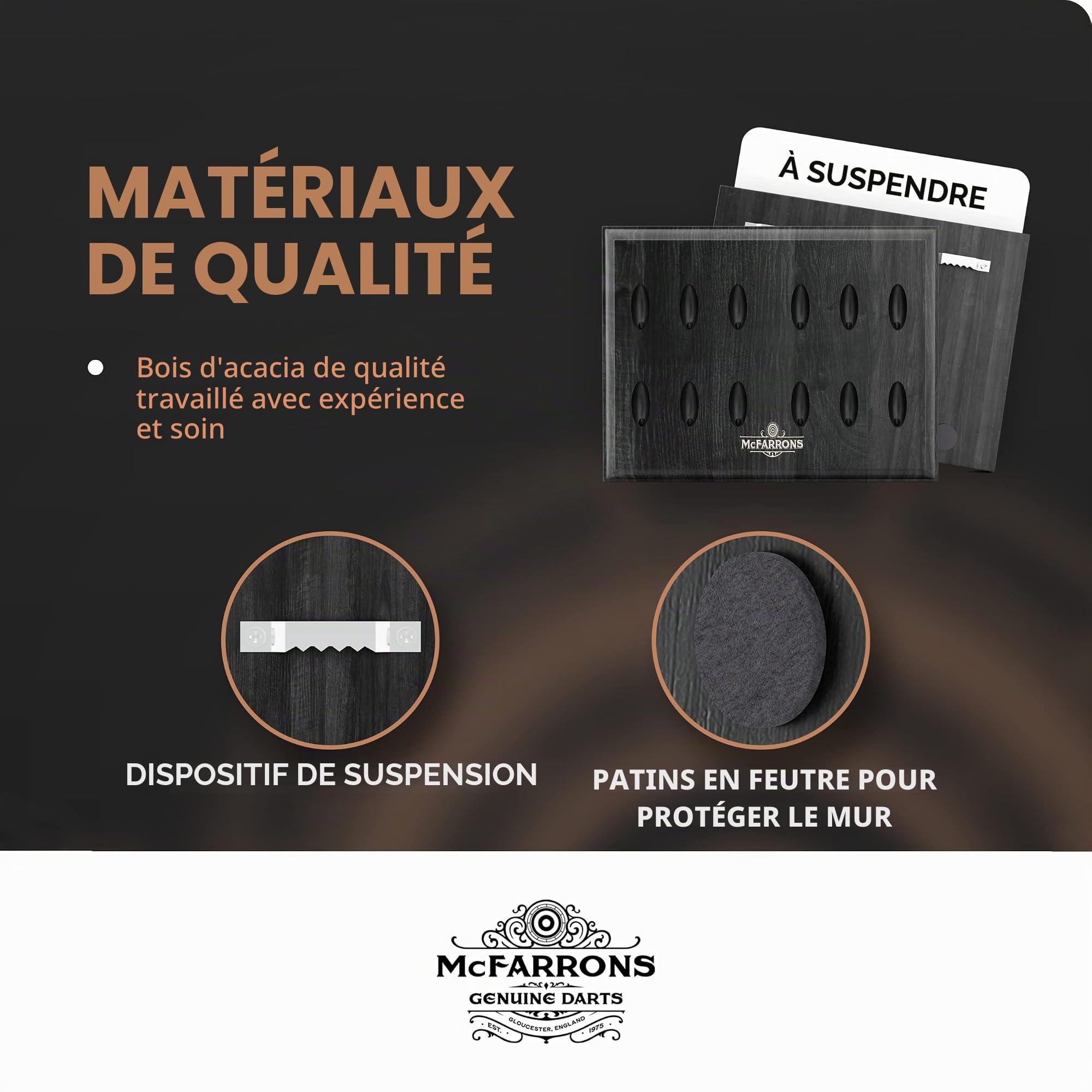 Support de fléchettes en bois pour 12 fléchettes - Rangement mural pratique comme accessoire pour tout type de cible - Convient pour les fléchettes en acier et les fléchettes souples.