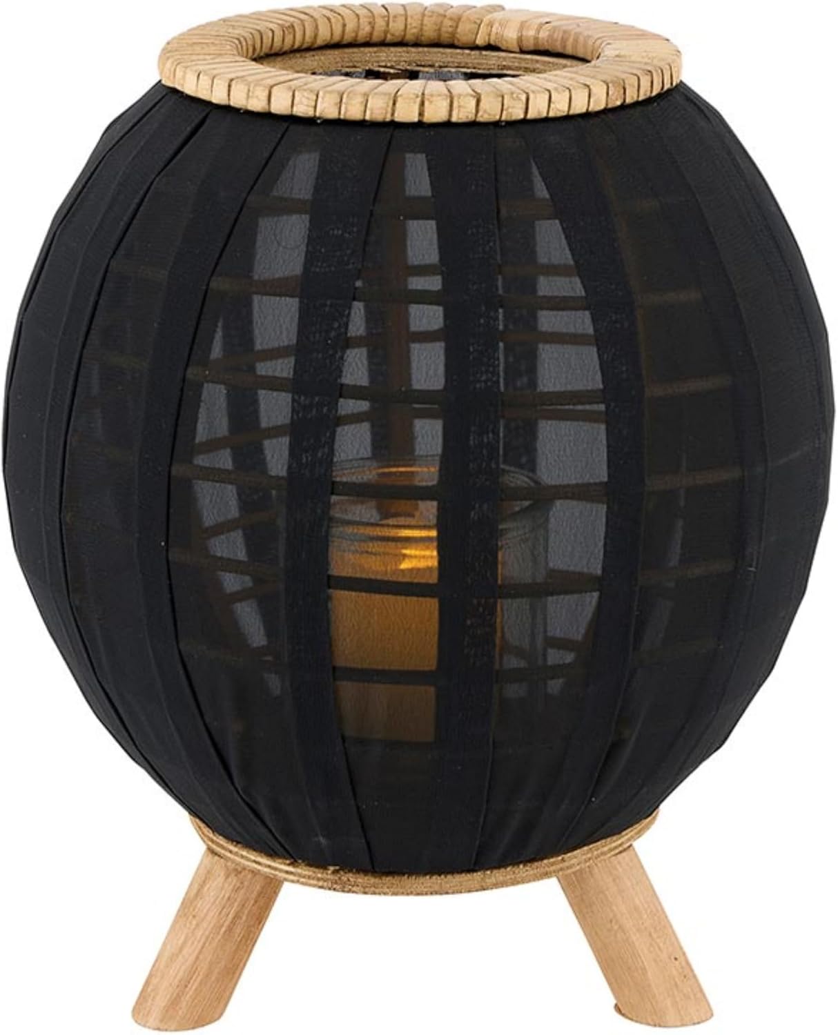 47th &amp; Main スタンディングガラス ハリケーンラウンドランタンキャンドルホルダー S 竹/ブラック