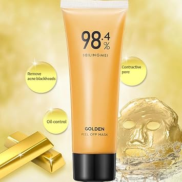 Gold Peel Off Mask, Gold Foil Peel-Off Mask, 98.4% Golden Peel Off Mask, Gold Tear-Off Mask, Gold Repair Facial Mask, Anti-Aging Gold Face Mask for Moisturizing Removes Blackheads (2pcs)