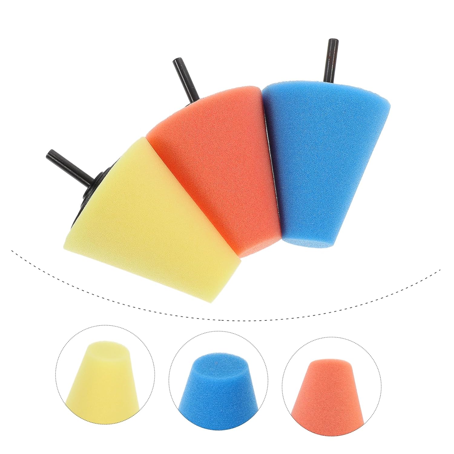 5sets Car Wheel Buffing Pads Auto Wheel Polishing Cone for Drill for Detailing Mudguards Bumpers Hard to Reach Areas Reusable Polishing Sponge Pads 3pcs*5