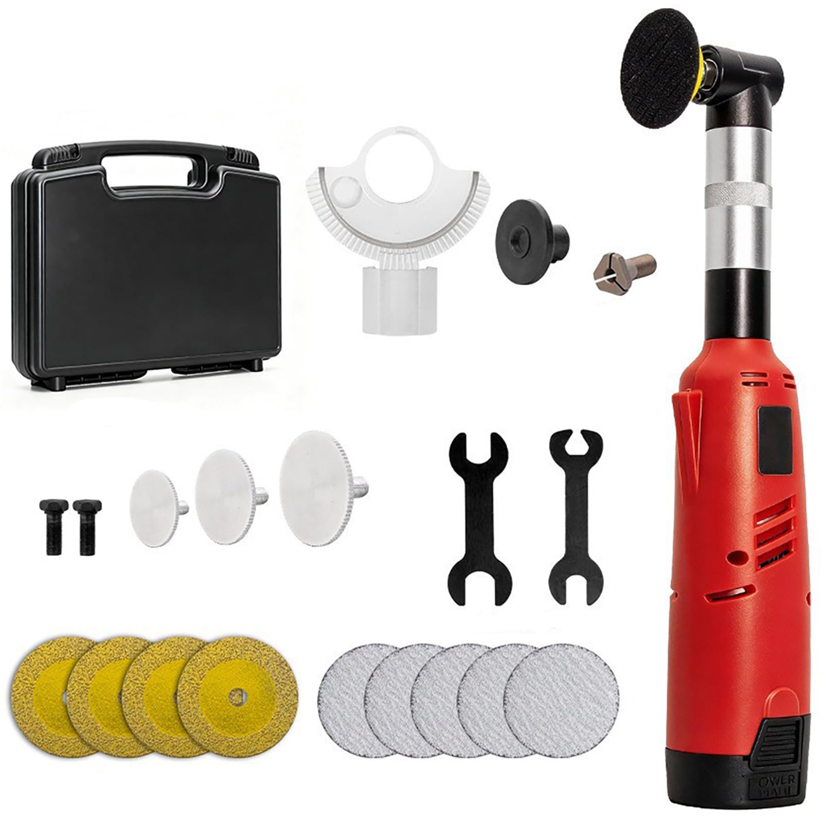 Smerigliatrice Angolare, Lucidatrice Mini Senza Fili 360W, 5 Velocità | Testa a squadra, protezione regolabile per pulizia delle fughe, lucidatura e rimozione della ruggine(Basic model)