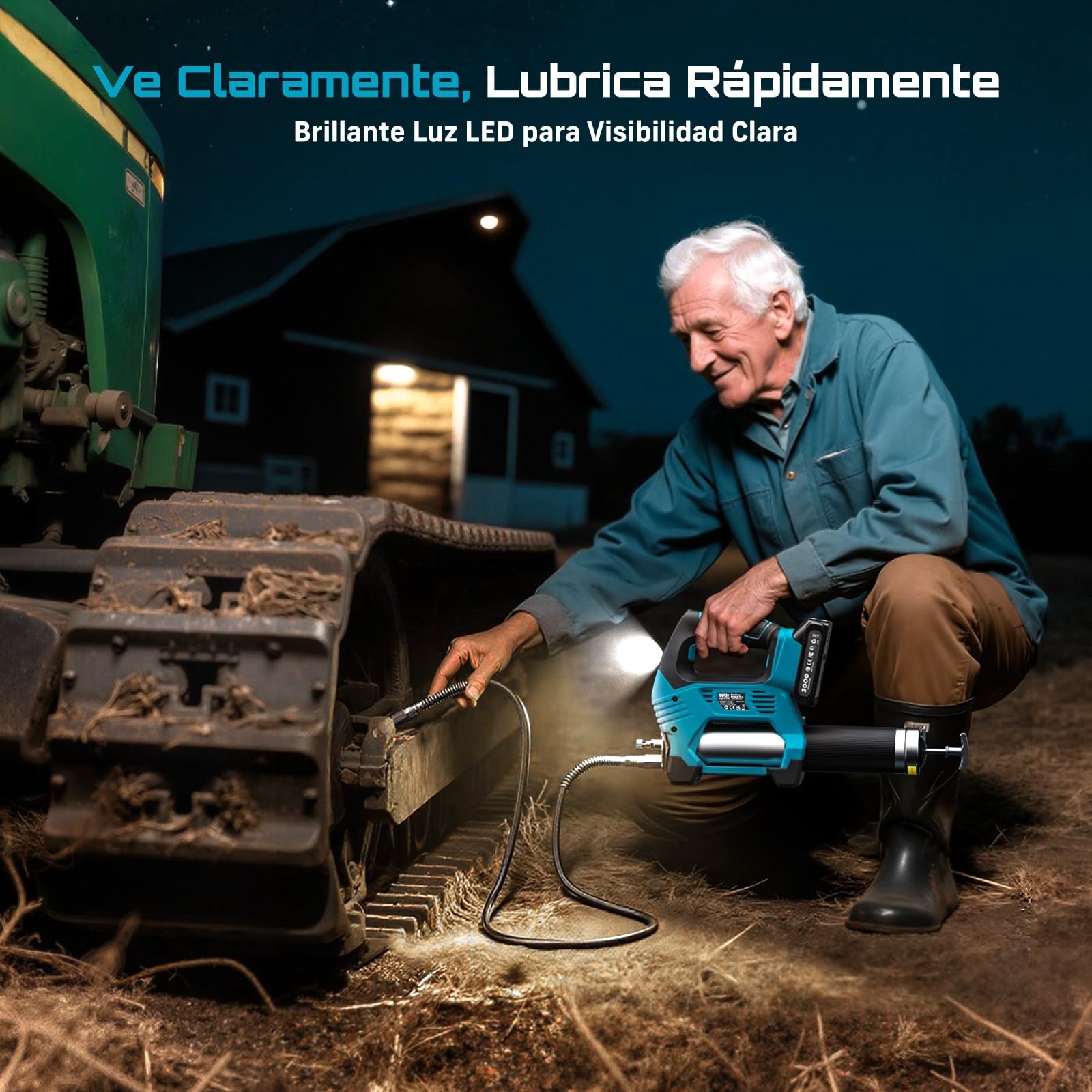 Seesii 12.000 PSI Engrasadora Batería con 2 Baterías (y Compatible con la batería Makita de 18 V), 3 Velocidades, Motor Brushless, Manguera de 1m, Acoplador de 90° y Luz LED para Equipos Pesados