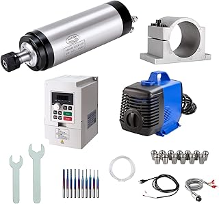 CNC Spindle Motor Kits, 110V 2.2KW 80mm Water Cooled Spindle Motor CNC motor +110V 2.2KW VFD+Clamp Mount +Water Pump+ Water pipe+ER20 Collet set + Drill bits+ wires+wrenches for CNC Router Machine