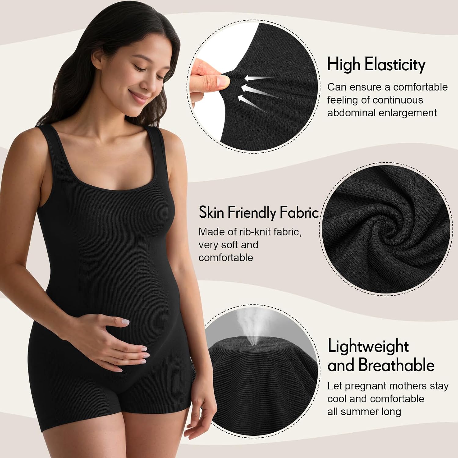 Coume 2 Pcs Women Maternity Romper Shorts Ribbed Sleeveless Pregnancy Bodysuit Seamless Stretch Tank Jumpsuit Summer Outfit