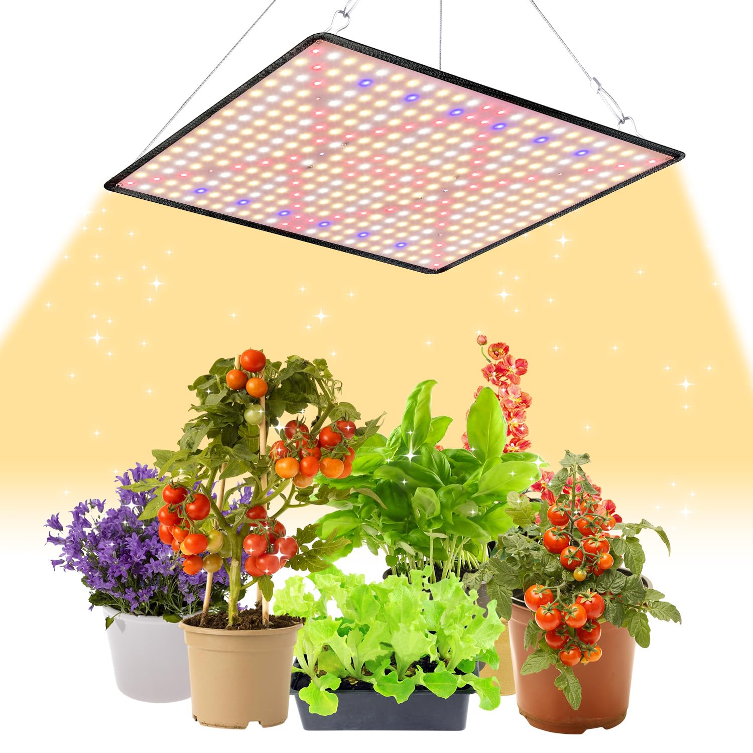 Rosnek LED Pflanzenlampe Vollspektrum 100W mit 360 LED-Chips, IP65 Wasserdicht, UV/IR Licht für Indoor-Anbau, Gemüse, Hydroponik, Haken (Sonnenlicht Modell)