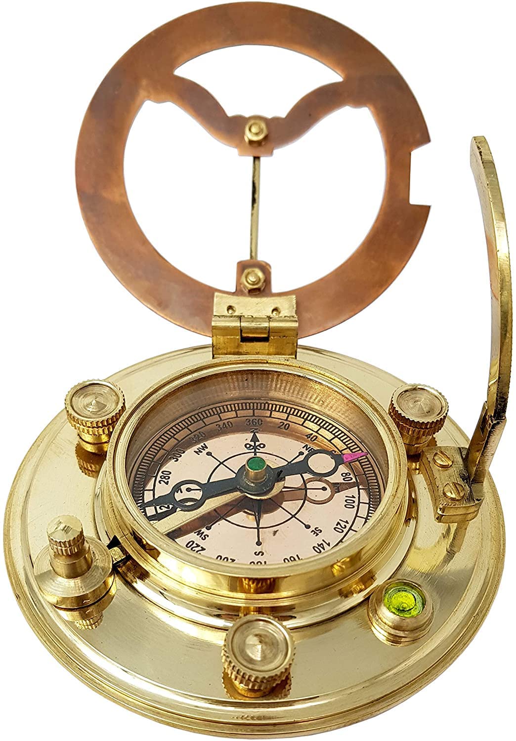 Designer Antique Brass & Copper Sundial Compass, Sundial Clock with Leather Case 2